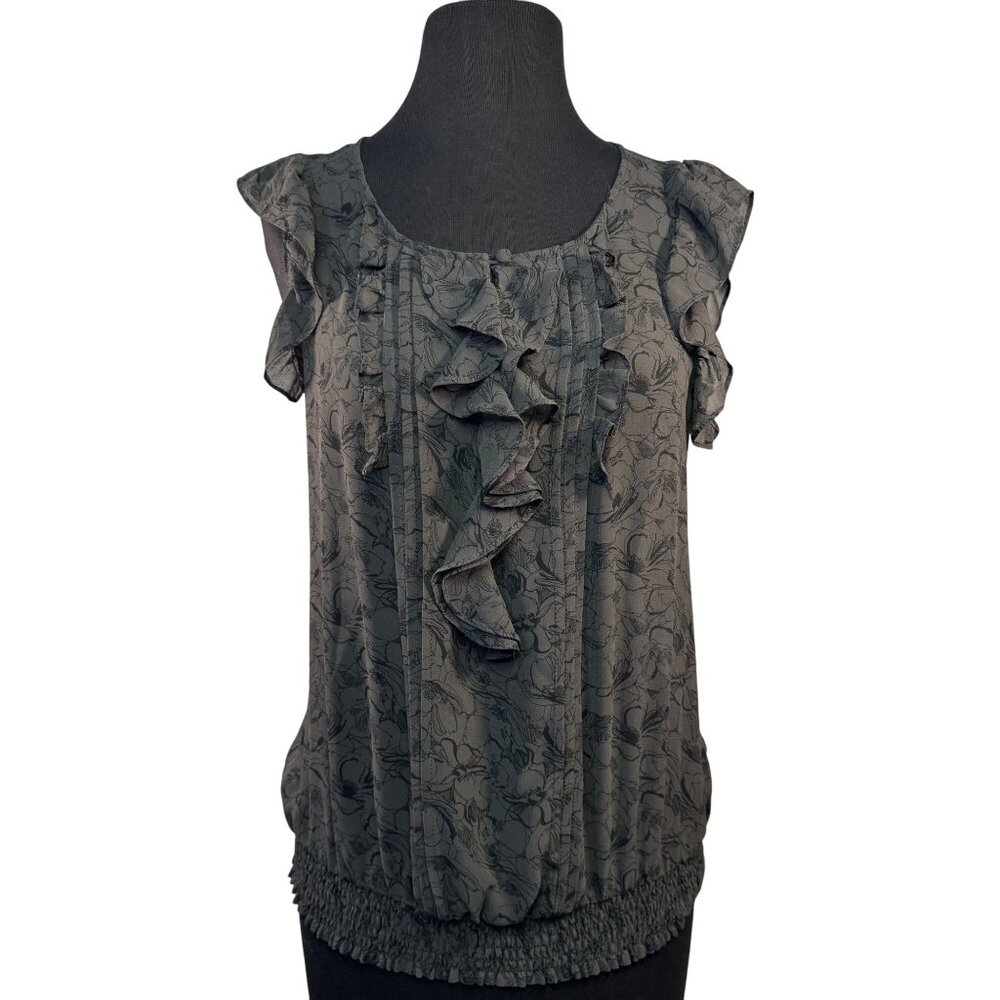 Express Womens  Size Small Ruffle Floral Sleeveless Blouse Black